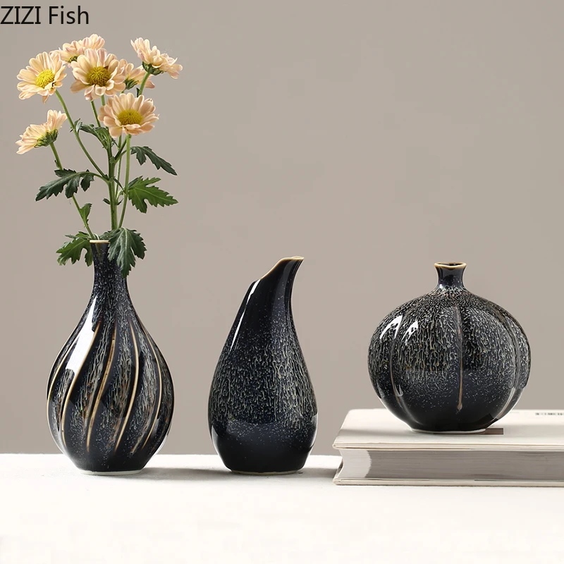 Китайские керамические вазы черные фантазийные Звездные узоры текстурная ваза