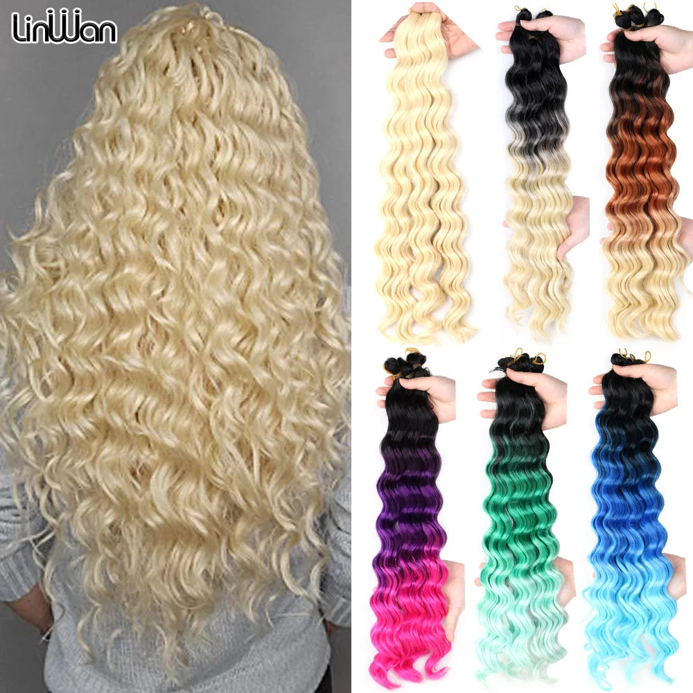 

Deep Wave Hair Synthetic Hair Bundles 22-28 Inch Crochet Hair Ombre Braiding Hair Extensions High Tempreture Hair For Women