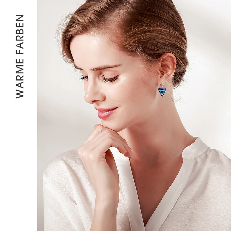 Warme Farben 925 пробы серебряные женские серьги с кристаллами от Swarovski треугольные геометрические свисающие серьги для банкета