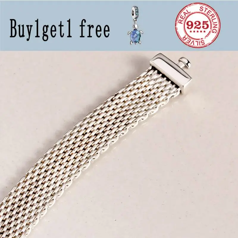 

925 Sterling Silver pan Bracelet Woven Mesh Silver Reflexions Bracelets Bangle Fit Women Bead Charm Diy Fashion Jewelry