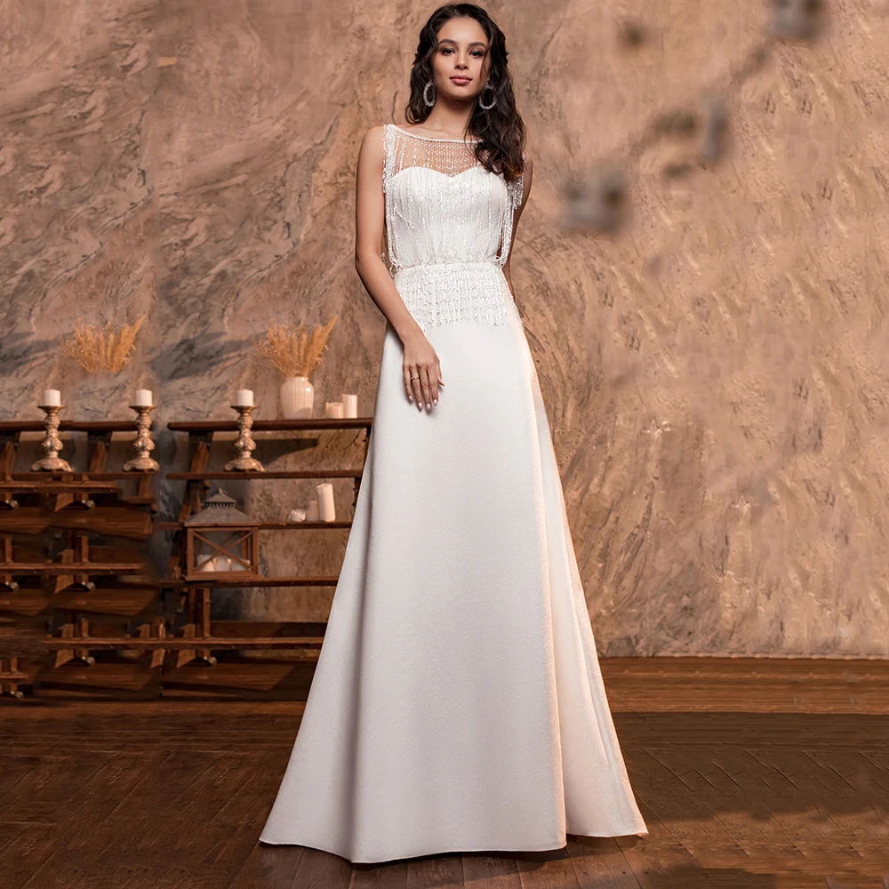 

Женское свадебное платье до пола, с вырезом лодочкой и кисточками, без рукавов