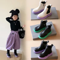 girls color bottom martin boots 2021 autumn new children british style short boots boys candy color thick soled leather shoes