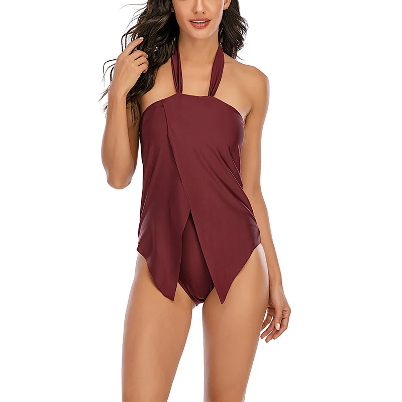 

Plus Size Swimsuit Sport One Piece Swim Wear Women Halter Top Swimwear Padded Swim Dress Vintage Beach Wear Push Up Monokini