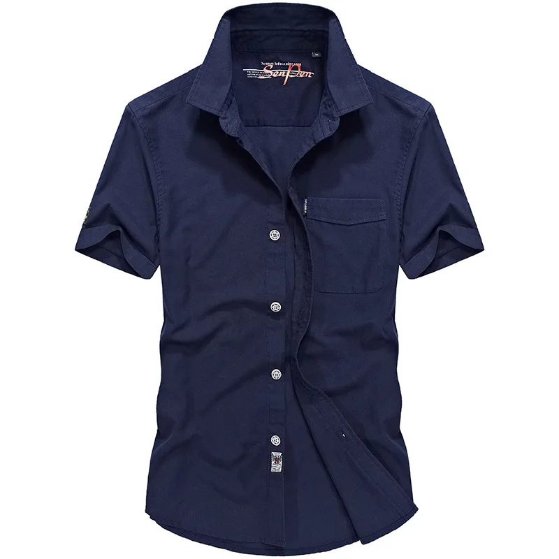 Летняя Военная Однотонная рубашка мужская хлопковая Повседневная с коротким