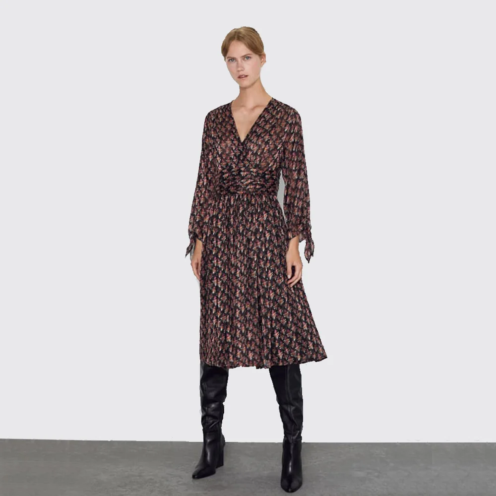 ZA 2019 модное платье с бантом осенняя Новая повседневная женская одежда богемное