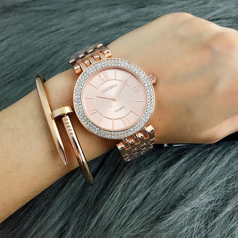 

feminino contena senhoras relgio de quartzo ao inoxidvel cheio strass relgios de pulso da mulher xfcs relojes para