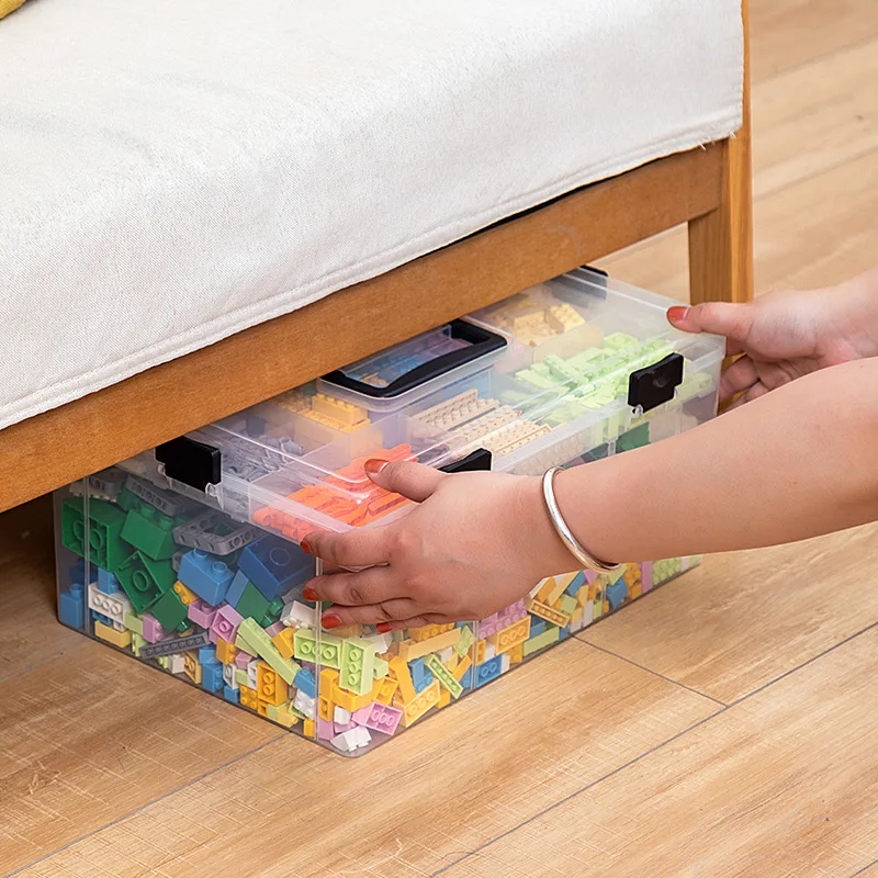 Ящик для хранения 2-х уровневых строительных блоков прозрачный органайзер