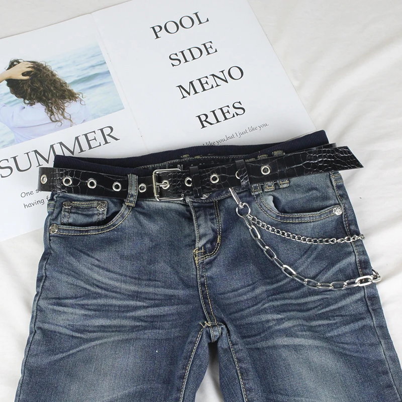 

Punk belt women's double chain jeans chain alloy needle buckle PU belt