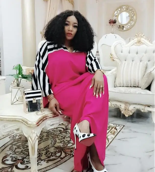 

African Dresses for Women's Good Quality Multi-color Stripe Stitching V-neck Loose Dress