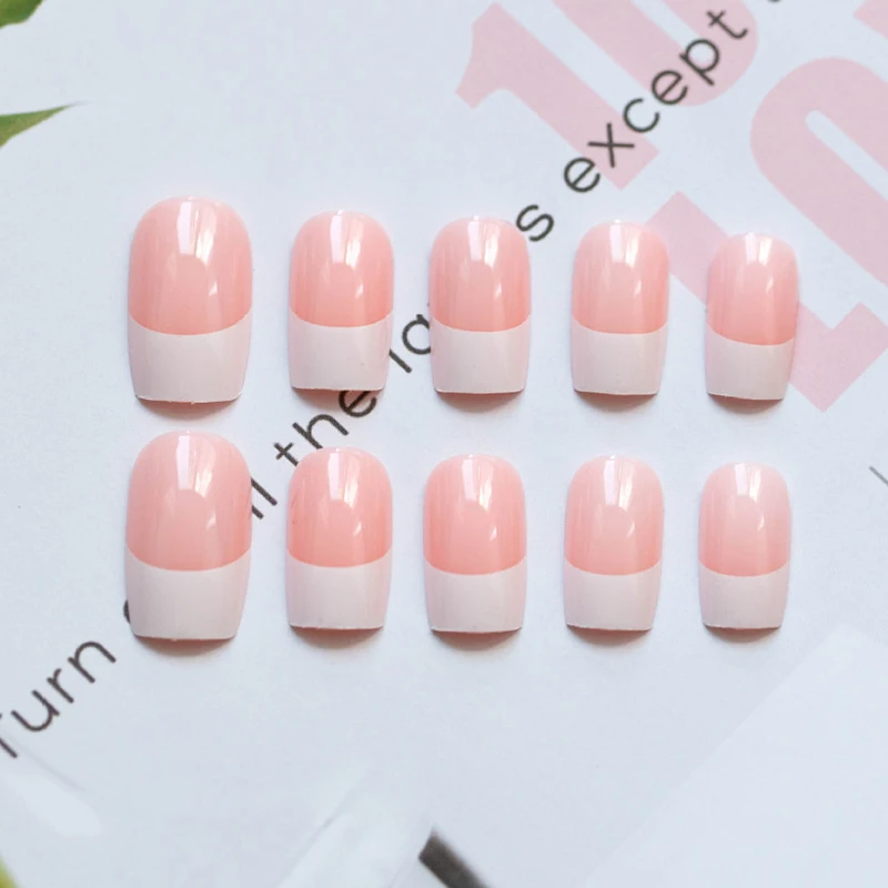 24pcs Light Pink Color French Style Fake Nails Full Cover Detachable Wedding Bride False Nail Tips Manicure Tool With Glue | Красота и
