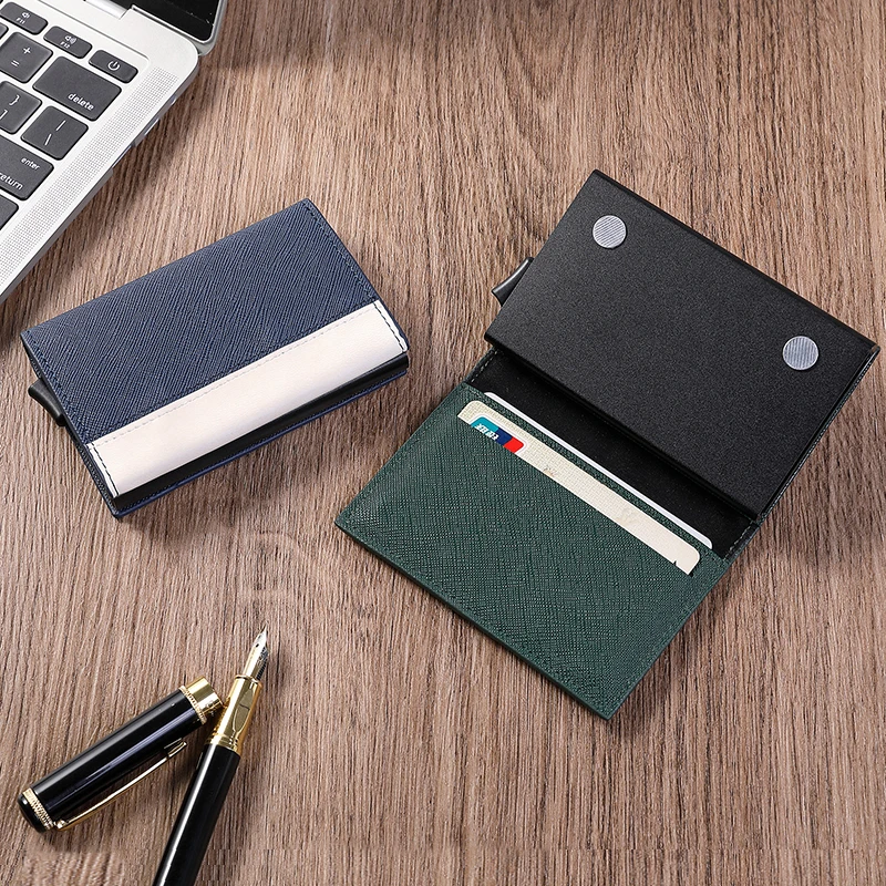

ZOVYVOL 2021 New Men's and Women's Patchwork Color Multifunctional Magnetic High Quality PU Leather Material Metal Card Holder