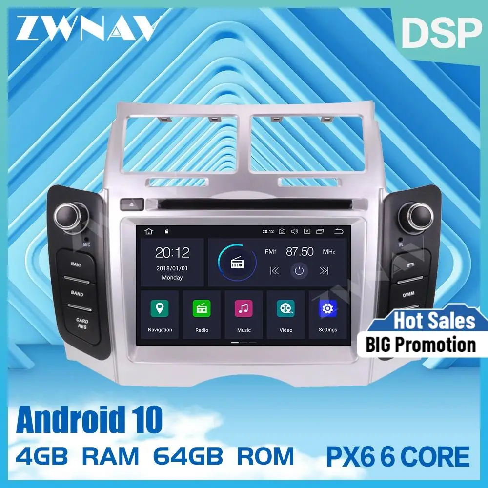 PX6 IPS Android 10 автомобильный DVD стерео Мультимедийный Головной блок для Toyota Yaris 2005 2006