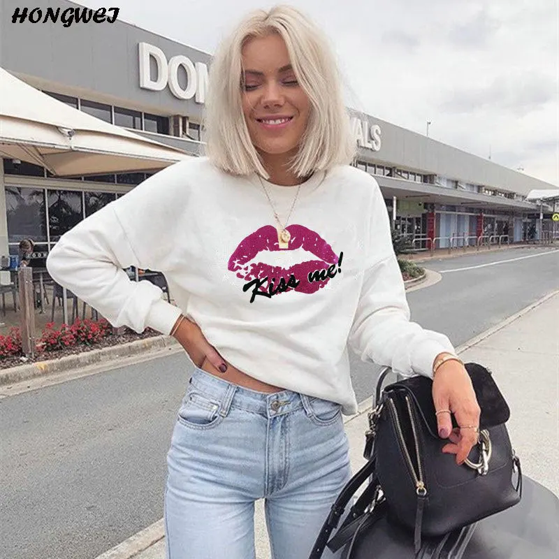 Толстовка Женская с длинным рукавом и принтом в виде губ | одежда