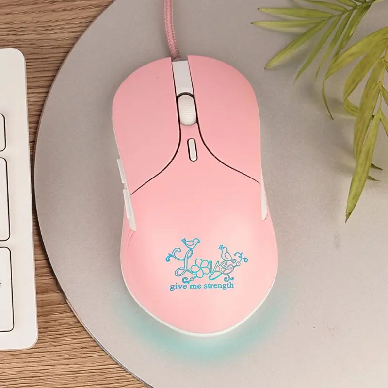

Pink LED Light Optical Game Mice Ergonomic USB Wired Mouse with 3200 DPI and 6 Buttons for PC Notebook Computer Laptop P82A