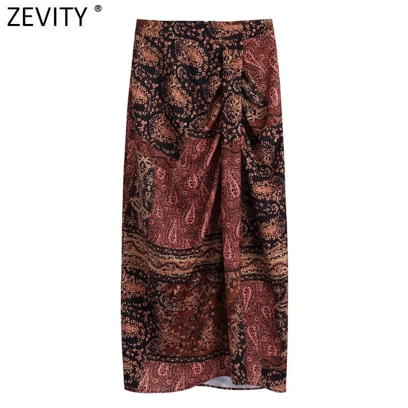 

Zevity Women Vintage Paisley Floral Patchwork Print Sarong Skirt Faldas Mujer Female Back Zipper Casual A Line Vestidos QUN907