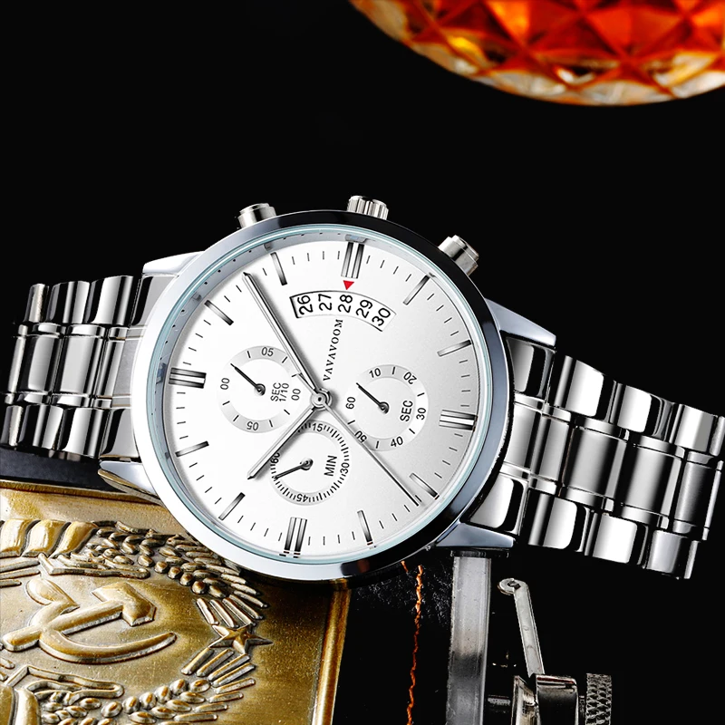 Часы наручные мужские с календарем брендовые деловые повседневные модные