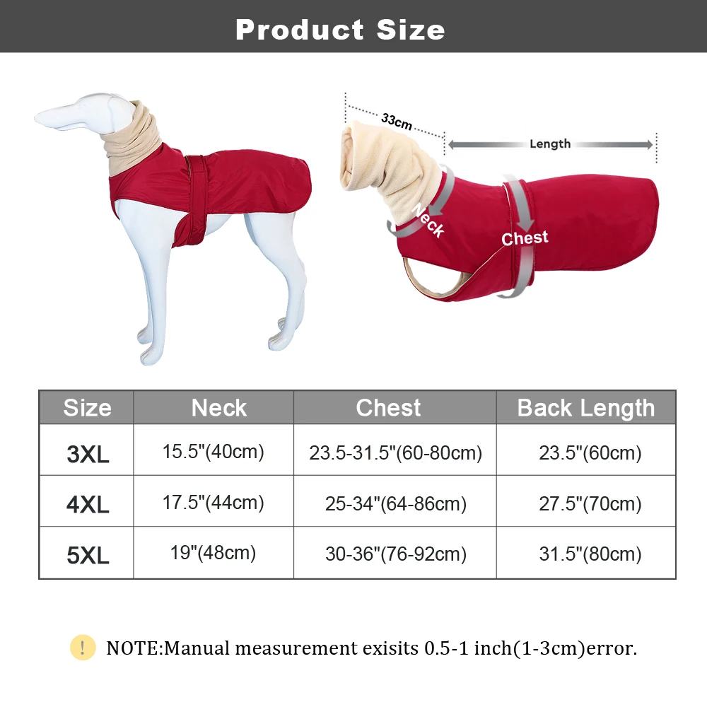 

2021 Warm Dog Clothes Waterproof Thick Dog Jacket Clothing Red Black Dog Coat with Leash Hole for Medium Large Dogs Greyhound