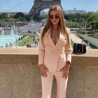 Осень-зима 2020, модный сексуальный новый женский комплект, двубортный пиджак и брюки, костюм из двух предметов для офиса, вечерний костюм знаменитости