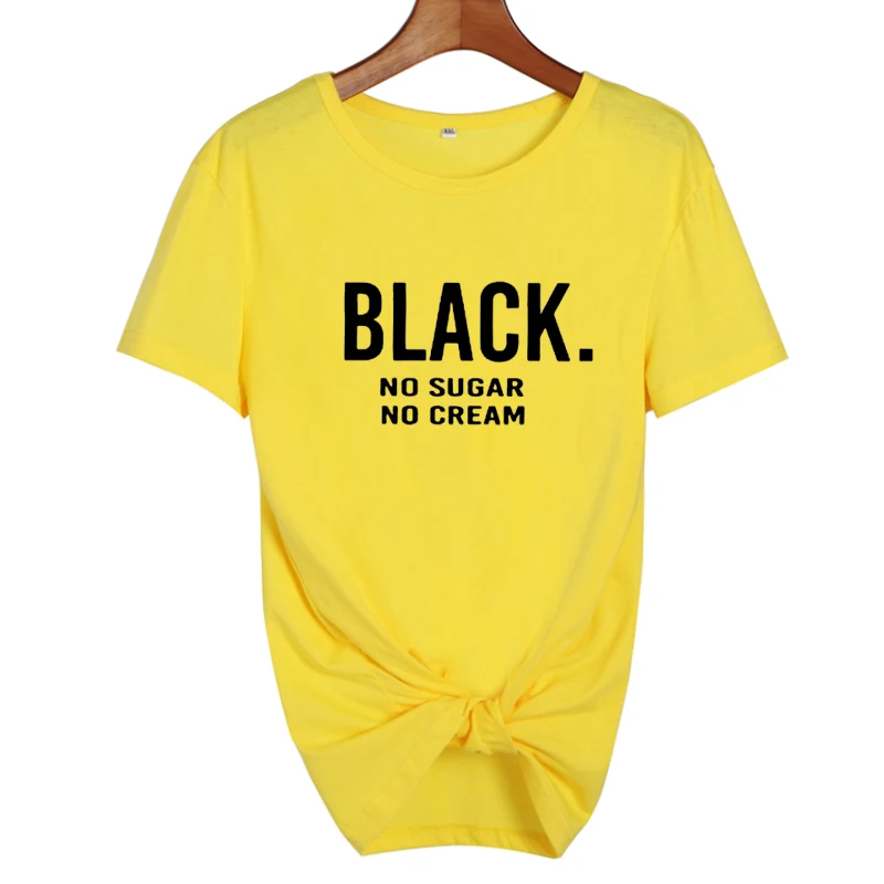 yellow-black Черные Забавные футболки без сахара без крема, женская одежда, топы для женщин в Африканском и американском стиле, крутые летние топы, футболки в стиле панк Харадзюку - Цвет: yellow-black
