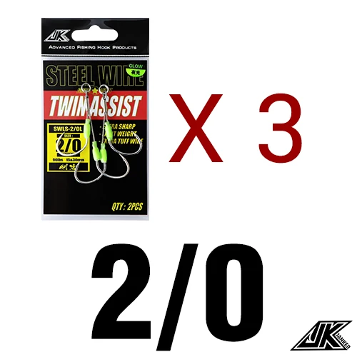 3packs - Size 2 l 0 JK 3 Упаковка износостойкий Вибрационный крючок, стальная проволока, джиг, двойные вспомогательные крючки, светящийся Морской рыболовный крючок, морские крючки, рыболовные снасти для лодки - Цвет: 3packs - Size 2 l 0