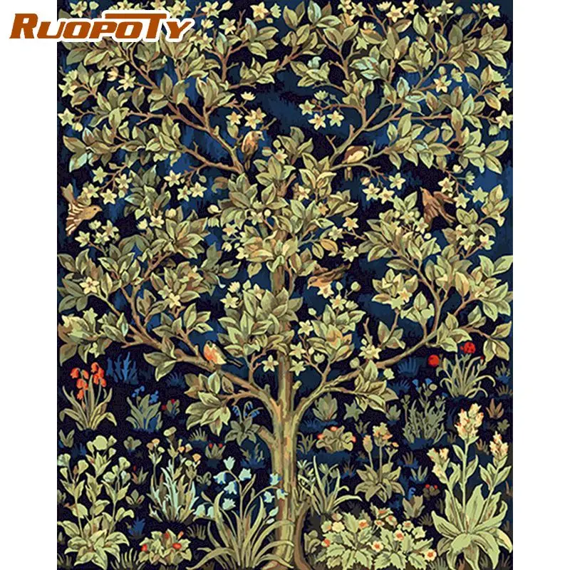 

RUOPOTY 40x50cm DIY Painting By Numbers With Frame Famous Picture Tree Handpainted Oil Painting Acrylic Paint On Canvas Gift