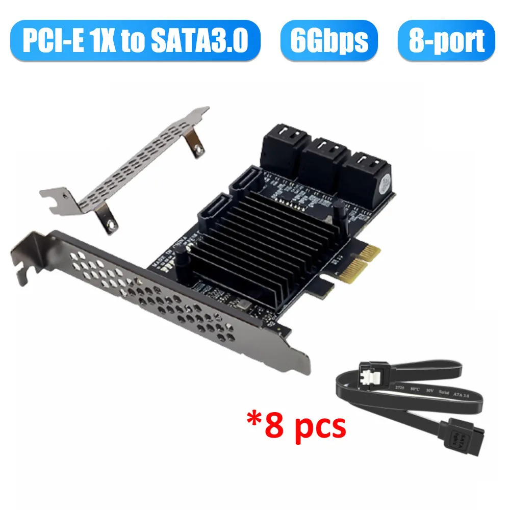 

Плата расширения PCI-E на 8 портов SATA PCI-E X1 Marvell SE9215, адаптер для жесткого диска с 8 портами SATAIII, 6 ГБ/сек., карта переходника для настольного компь...