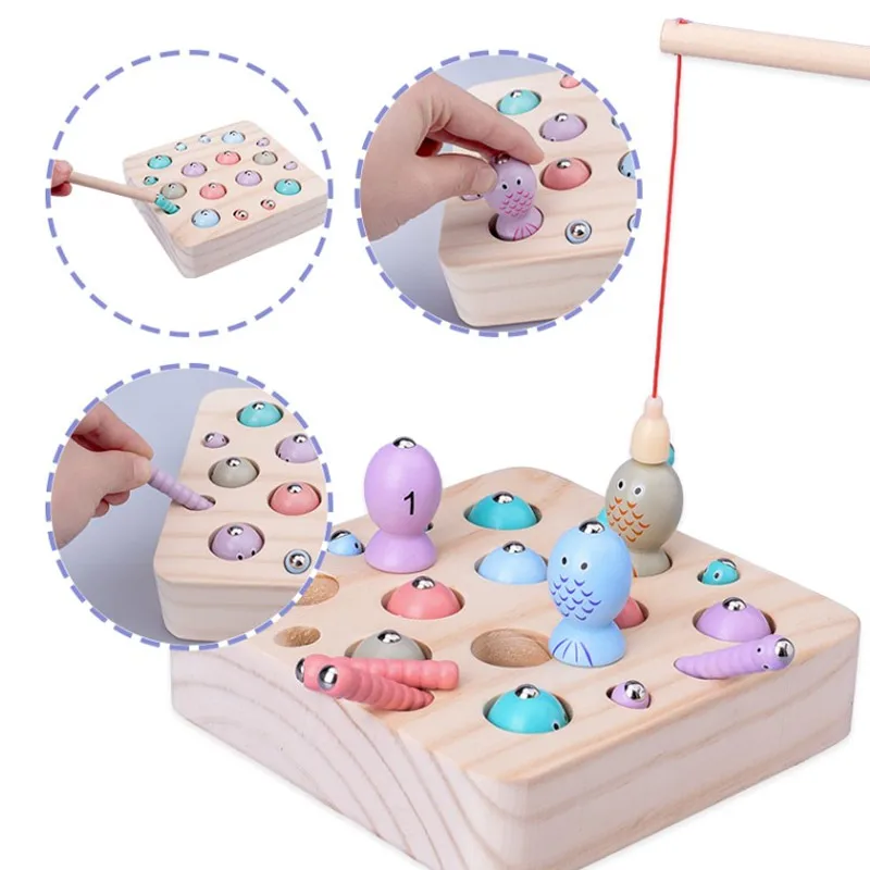 

New Baby Wooden Montessori Toys Digit Magnetic Games Fishing Toys Game Catch Worm Educational Puzzle Toys For Children Gifts