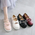 Женские туфли в стиле Лолита, розовые, белые, красные, черные туфли на каблуке в стиле Харадзюку с бантом, Корейская женская обувь с круглым носком