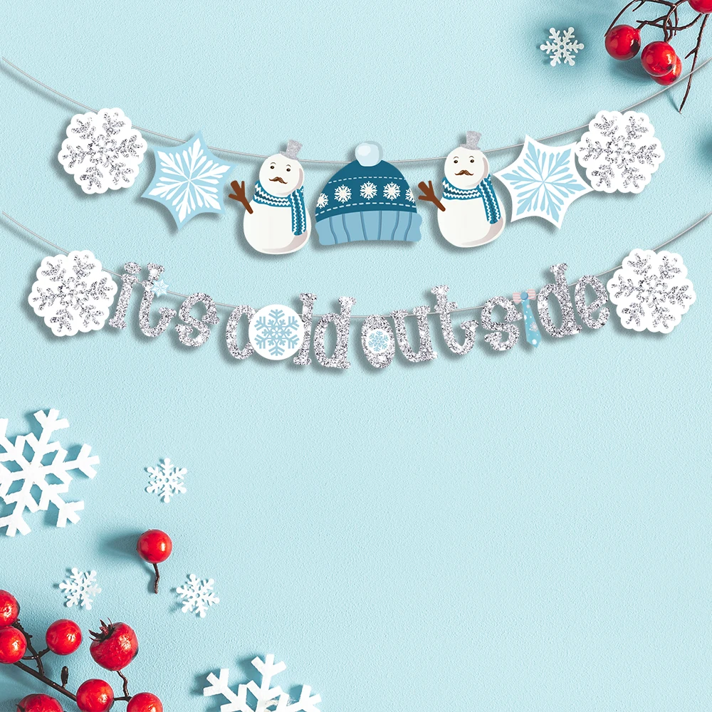 

It's Cold Outside Hanging Banner Winter Theme Party Decorations Snowflake Party Banners Merry Christmas Snowmen Party Supplies
