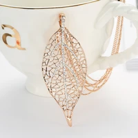 hollow leaf big pendant rhinestone necklace for women wedding party gift jewelry silver plated long necklaces wholesale