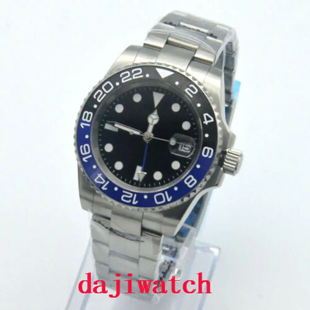 Мужские механические Автоматические часы 40 мм с черным циферблатом и синим