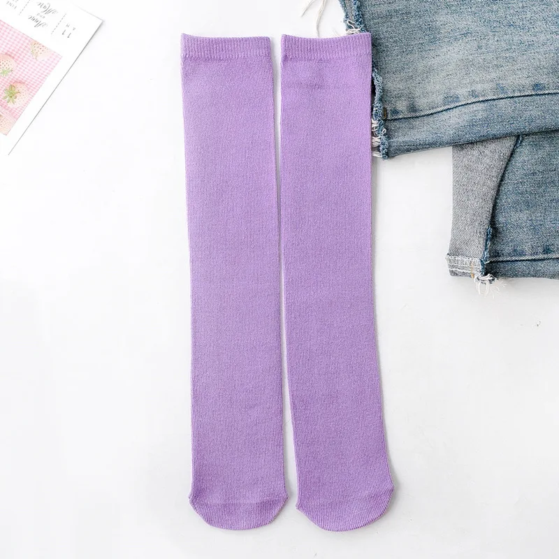 Purple Long Socks Детские гольфы, детские носки, хлопковые носки для малышей, гетры до колена, милые носки для мальчиков и девочек, детские носки, 3-12 лет - Цвет: Purple Long Socks