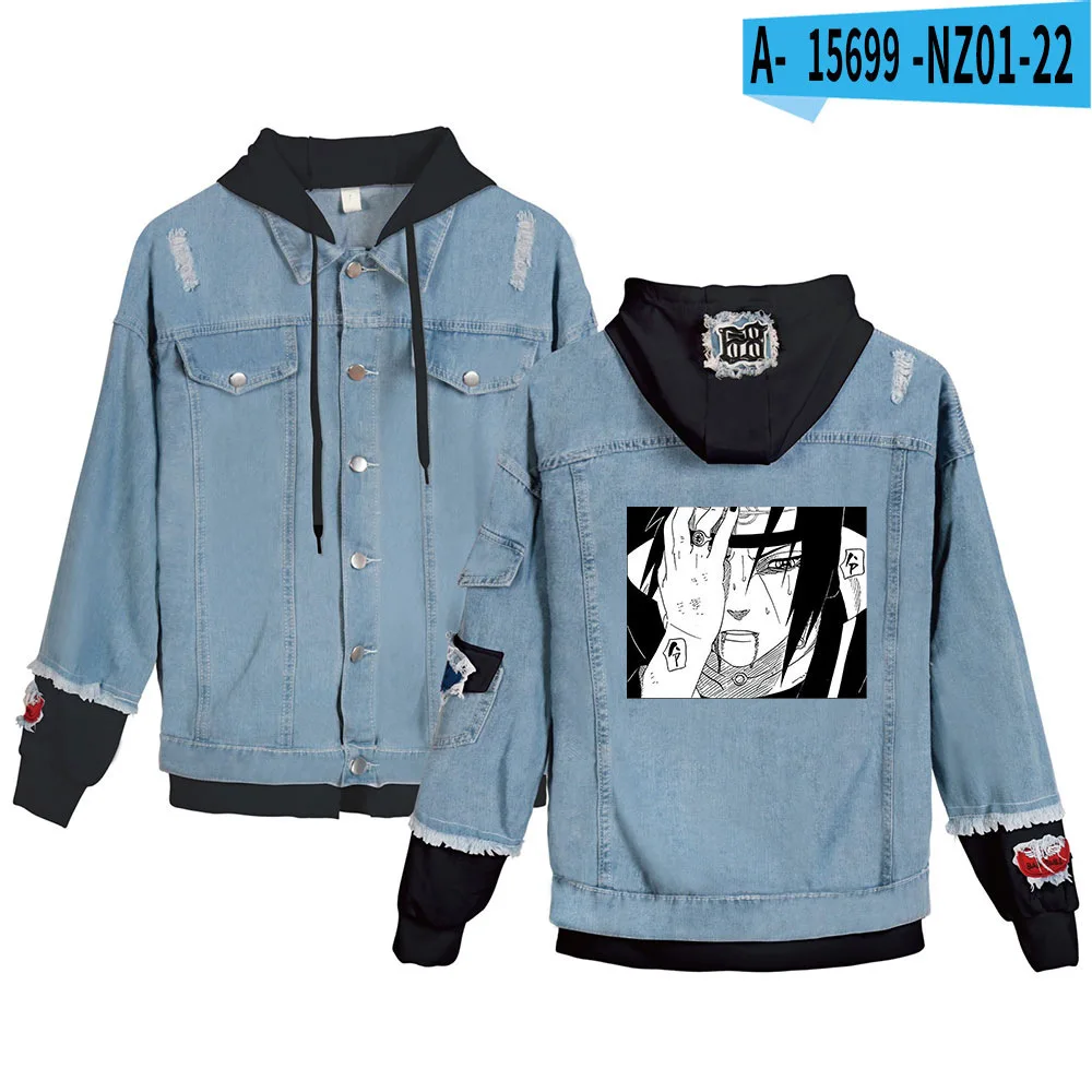 

New Denim Single-Breasted Hoodie Jacket Sasuke/Kakashi Denim top Men/womens Hooded Coat Streetwear Teenage Oversized Coats