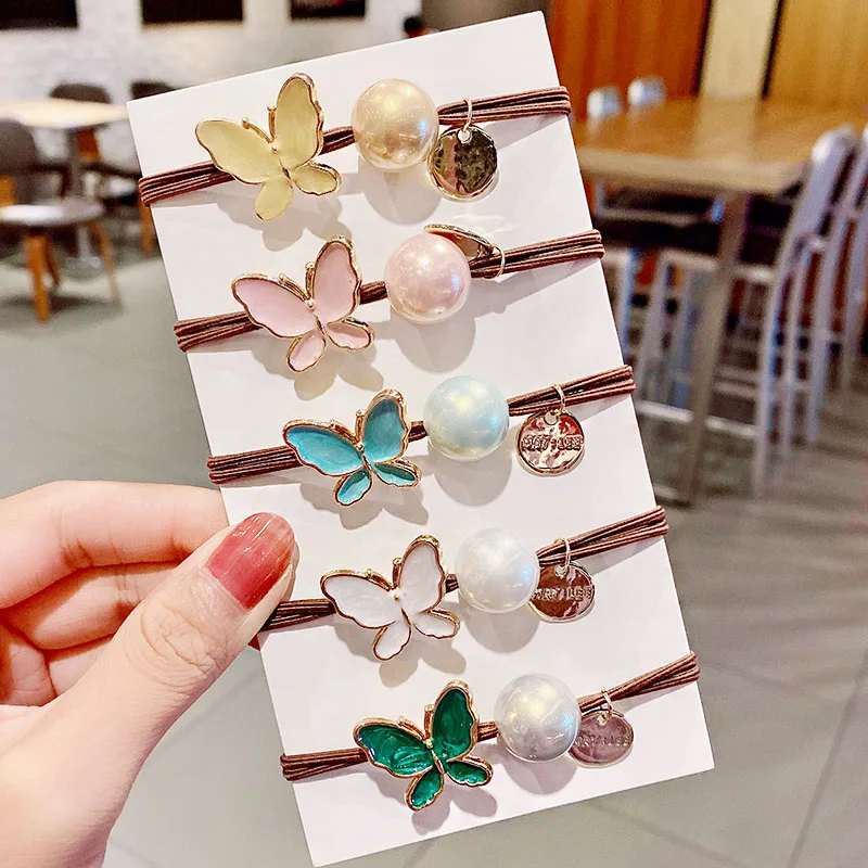 Резинки для волос женские милые эластичные цветные заколки бабочки из сплава