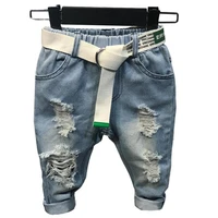 dfxd boys jeans autumn fashion cotton elastic waist ripped jeans pants long broken hole denim pants trousers without belt 2 7yrs