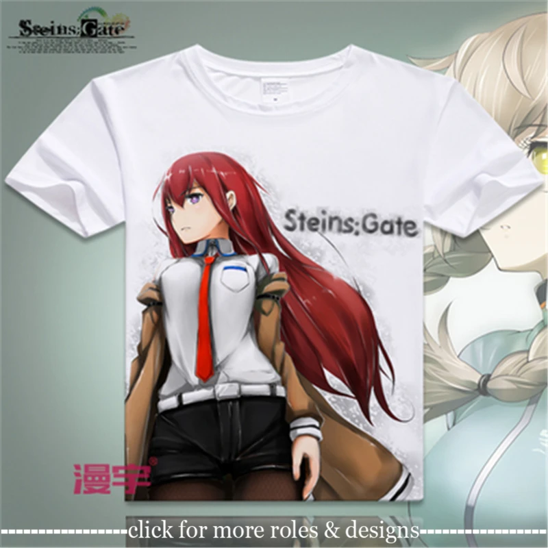 Костюм для косплея Майуши Макисе Курису из Steins Gate, футболка с коротким рукавом для взрослых и детей.