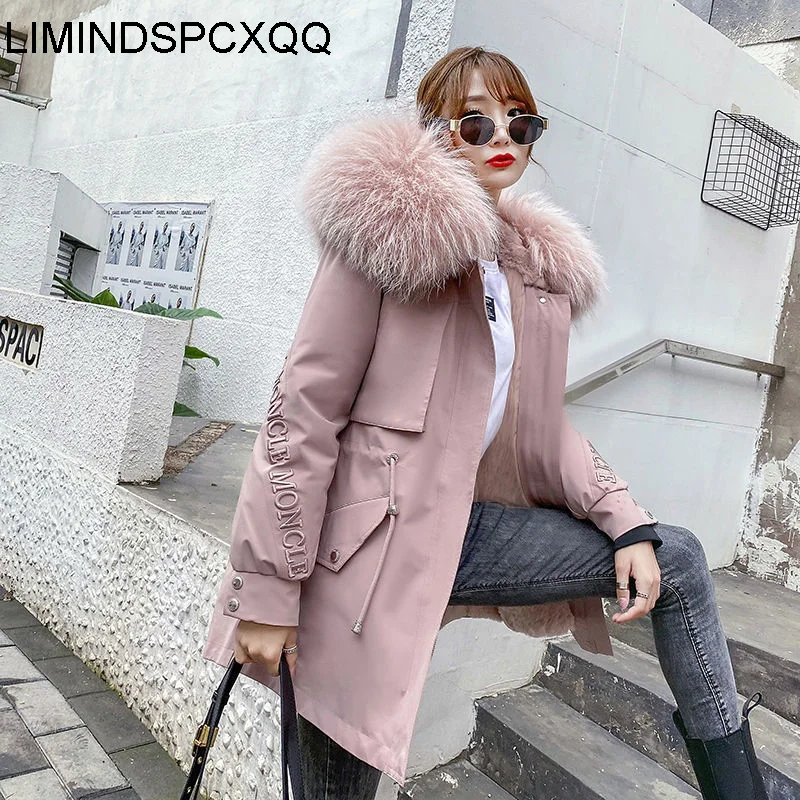

Mujer Parkas 2021 Winter Female Rex Rabbit Fur Liner Plus Cashmere Thicken Fashion Warm Ladies Clothing Hooded Big Fur Collar