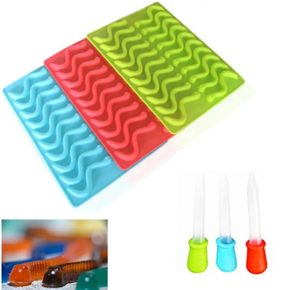 20 силиконовые полости Gummy Snake Worms шоколадная форма сахар конфеты форма для желе рюмки из льда лоток Форма для пирога инструменты для украшения