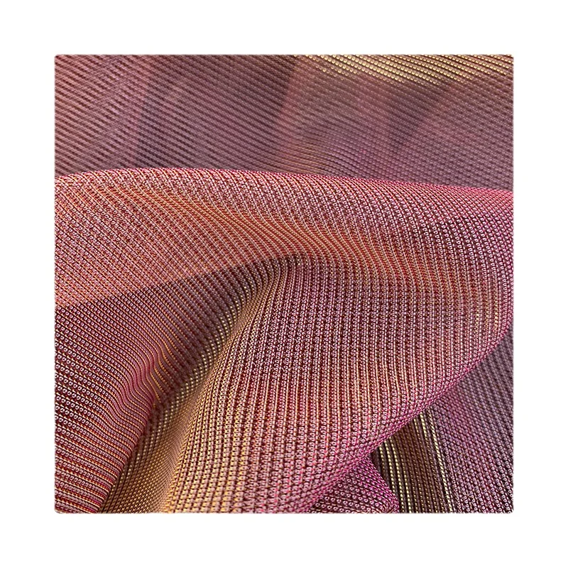 

Width 59" Laser Mirage Peach Red Elastic Mesh Fabric By The Half Yard For Dress Hanfu Shirt Material