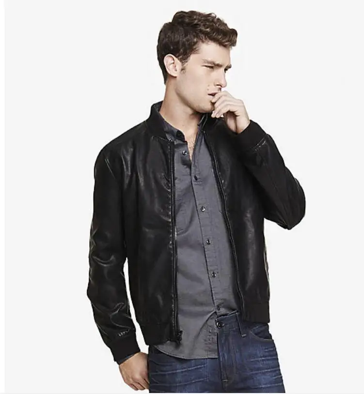 

New S-5xl 2021 Men Casual First Layer Sheep Skin Zipper Baseball Uniform Genuine Leather Jacket Stand Collar Motorcycle Jackets
