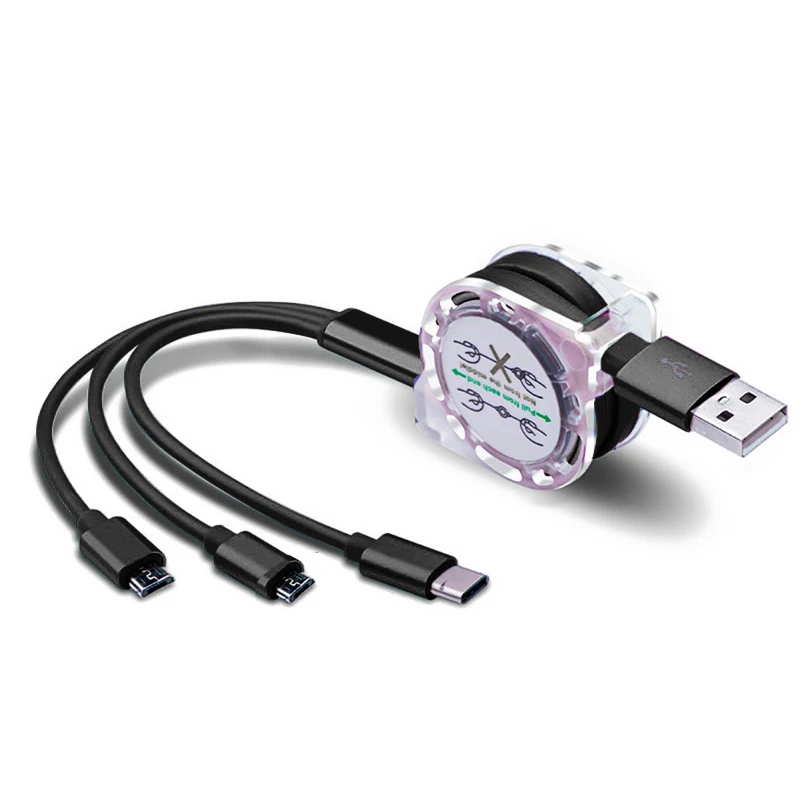 Эластичный кабель 3 в 1 для iOS Type C /USB Micro USB зарядный iPhone 5 6 7 8 X Samsung шнур провод