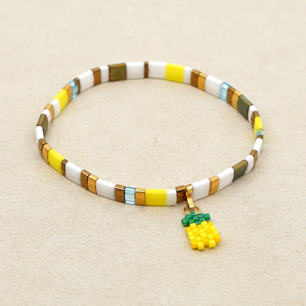 

Strawberry Pattern Heart Glass Beads Pulsera Bracelets Delica Miyuki Tila Bracelet For Women Summer Beach Boho Jewelry