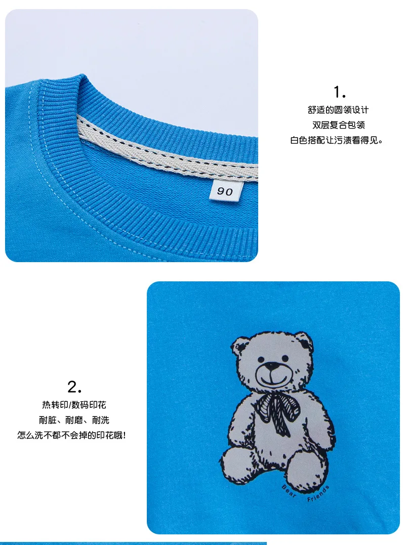 Sudadera informal con estampado de oso para ni&ntilde;os y ni&ntilde;as, Tops de algod&oacute;n de manga larga con cuello redondo, ropa infantil de oto&ntilde;o-4