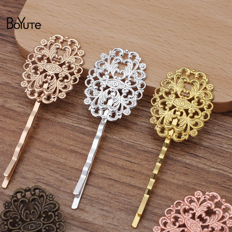 

BoYuTe (40 Pieces/Lot) 24*31MM Metal Filigree Flower Hairpin Vintage Diy Barrette Handmade Hair Accessories Wholesale