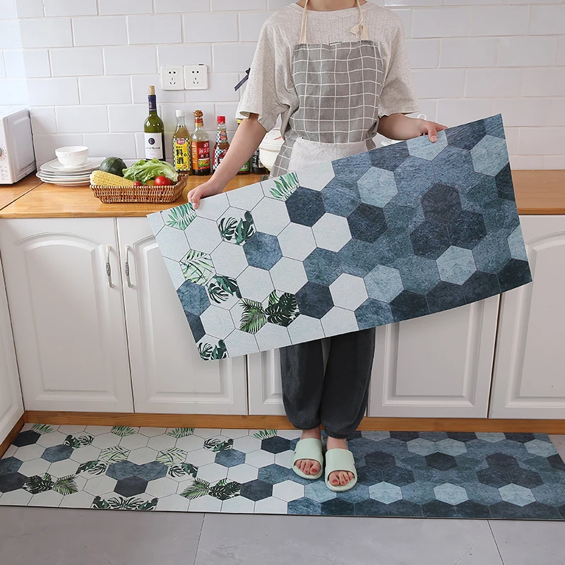

Nordic Geometric Kitchen Mat Anti-skid Oil-proof PVC Carpet Long Waterproof Doormats PVC Leather Kitchen Rugs Mat Floor Carpet