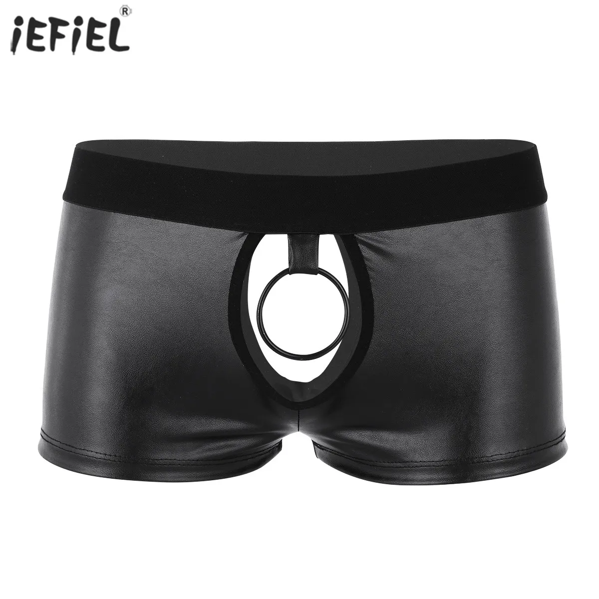 Мужские трусы-боксеры из искусственной кожи черные трусы с низкой талией и