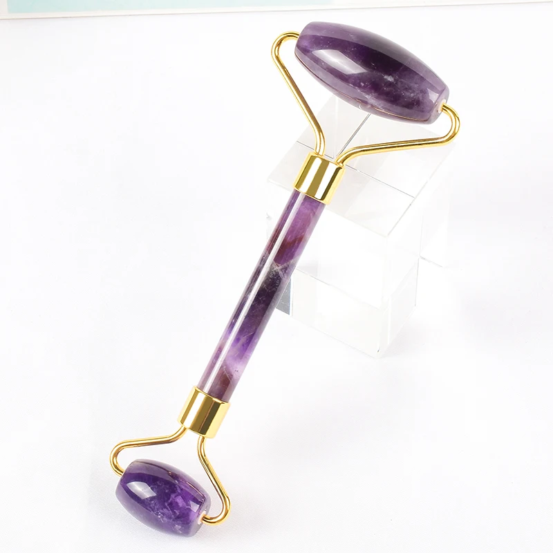 

Amethyst Face Roller Natural Stone Crystal Mineral Healing Massager Facial Body Neck Health Skin Care Massage Gua Sha Detox Lift