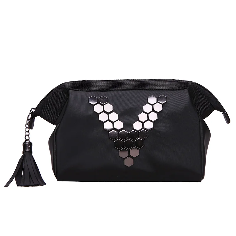 

Women Travel Black Letter V Cosmetic Bag Zipper Make Up PU Leather Makeup Case Organizer Storage Pouch Toiletry Beauty Wash