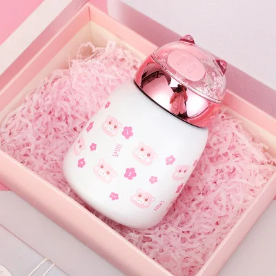 C Bear 300ml Boxi Милая термобутылка из нержавеющей стали для девочек, портативная объемная кружка с блестками из мультфильма с веревкой, открытый спортивный термос, кружка 300 мл - Color: C Bear 300ml