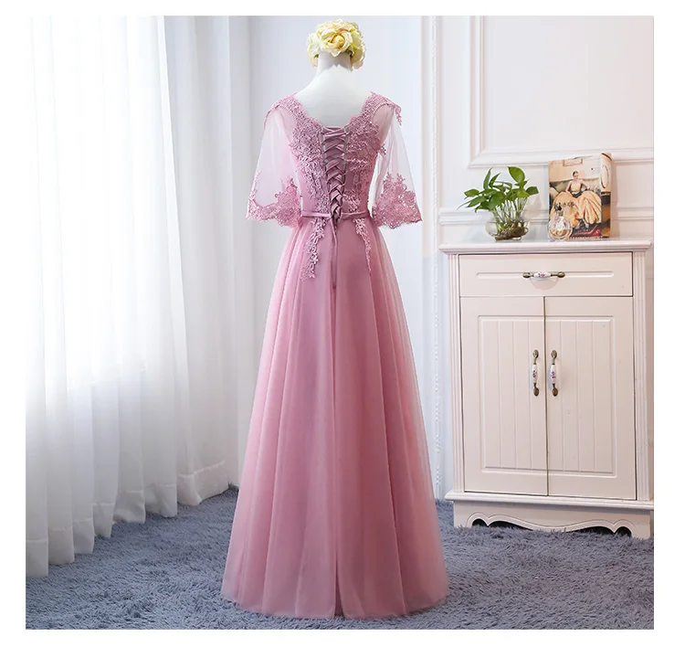MNZ-9858Z# платье подружки невесты новые зимние рождественские платья средней длины с длинными рукавами г. Бледно-лиловый на шнуровке для девочек